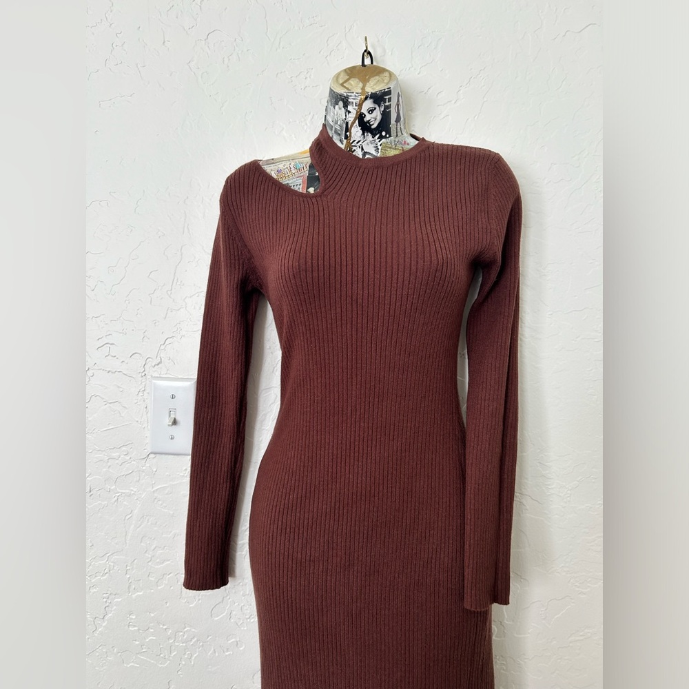 🔥 Böhme Chocolate Brown Fitted Cutout Midi-dress. Small BNWOT